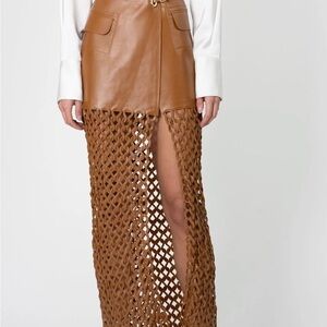 Honey Brown  100 percent Leather Skirt with Woven Detail